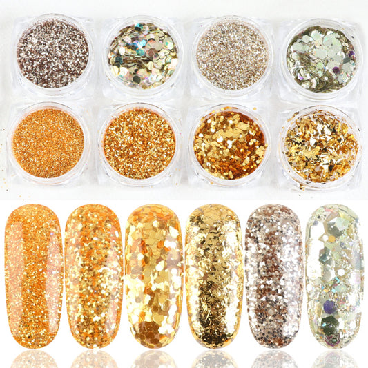 8 Box Mix Glitter Nail Art Powder Flakes Set - last minute health and beauty