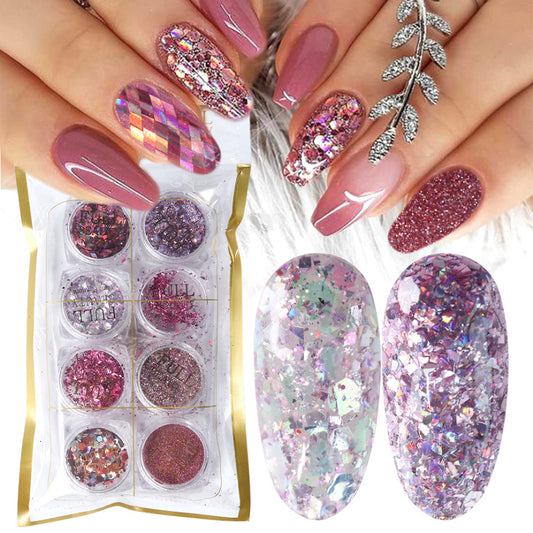 8 Box Mix Glitter Nail Art Powder Flakes Set - last minute health and beauty, glitter tips nails